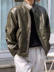 DAZY Men's PU Fabric Military Green Jacket And Coat, Autumn/Winter - Green - View 4