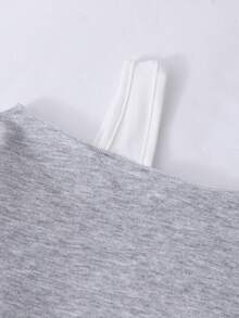 Sparklyn 2pcs/Set Teenage Girls Oblique Shoulder T-Shirt Top & Wide Leg Loose Pants Suit, Suitable For Autumn