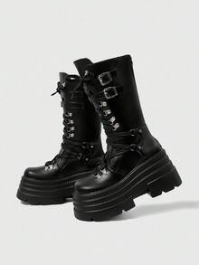 ROMWE Grunge Punk 女式暗黑摇滚朋克哥特靴，万圣节