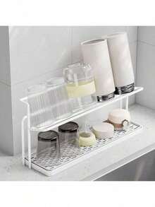 Cirelle 1PC 2-Tier Metal Cup Drying Rack With Drip Tray | Compact Space-Saving Dish Organizer For Mugs, Bottles & Baby Cups | White Iron Kitchen Shelf For Countertop/Office