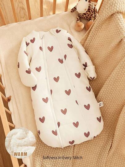 Cozy Pixies 1-Pack Of Thickened, Warm, Long-Sleeved Baby Sleeping Bag With Heart Print.