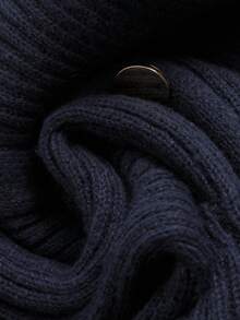 GlowEve Vestido de punto francés ajustado con diseño de botones y cuello en V de unicolor para mujer - Azul Marino - Ver 6