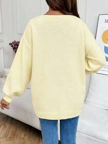 SHEIN Pregnant Women's Casual Heart Pattern Tie-Front Drop Shoulder Long Sleeve Cardigan - Yellow - View 2