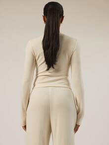 MUSERA ESSENTIALS Long Sleeve Soft Rib Crewneck Top Autumn Winter Fall Underwear Everyday Cosy Lounge Essential Spring Vacation Holiday - White - View 4