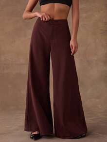SHEIN BAE Pantalones rectos casuales para mujer - Óxido marrón - Ver 5