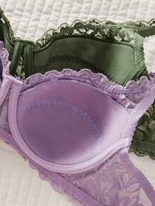 2pcs Lace Bra Wireless Lingerie Bra Set - Multicolor - View 5