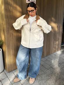 Dazy Plus 大码女式撞色拼接翻领拉链休闲外套，春秋季女式外套