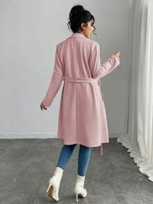 SHEIN PETITE Christmas Women's Elegant Solid Color Faux Suede Mid-Length Regular Jacket Long Coat