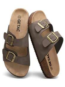 GETAC Sandalias Corcho Chanclas Mujer Hombre Piel Broche Ajustable - Café integral - Ver 2