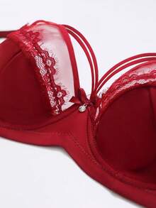 1pc Christmas Lace Patchwork Women Underwire Bra Lingerie Bra - Burgundy - View 11