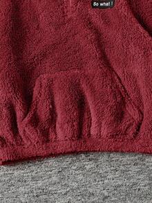 SHEIN Sweat-shirt ample décontracté à col montant moelleux de couleur unie pour préadolescentes - Rouge - Voir 5