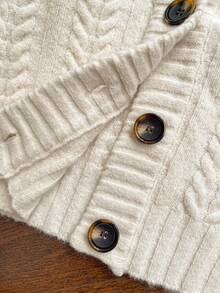 Sweetra Y2K 风格罗纹针织开衫，有领，修身，通勤百搭，秋冬 - 白色 - 查看 8