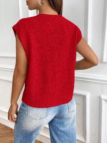 EMERY ROSE Women's Casual Solid Color Single-Breasted Knitted Vest, Autumn/Winter