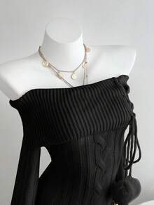 Elamini 露肩毛衣裙 - 黑色 - 查看 4