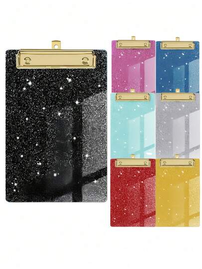 1pc Standard Letter Size A5 Size 4x6 Inch Acrylic Glitter Clipboard With Gold Clips Fashion Glitter Cute Confetti Clipboards For Women Desk Office Classroom School Supplies Back To School Student Essentials Office Accessories Workstation Decor