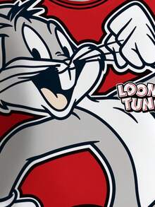 LOONEY TUNES X SHEIN Tween Boy Casual Fashionable Street Cartoon Rabbit & Letter Graphic Dropped Shoulder Loose Thermal Lined Warm Sweatshirt, Autumn/Winter Boys Y2k Clothes Cartoon Graphic Print Sweatshirt Graphic Sweatshirts - White - View 6