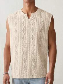 SWAVVY 男士针织休闲宽松无袖上衣，时尚百搭，适合日常穿着 - 杏色 - 查看 1