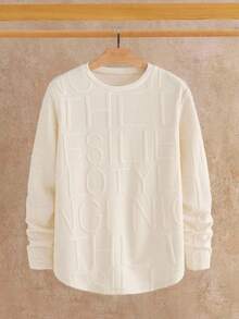 HIMLAND Men Casual Letter Embossed Design Crew Neck Long Sleeve Loose T-Shirt, Fall