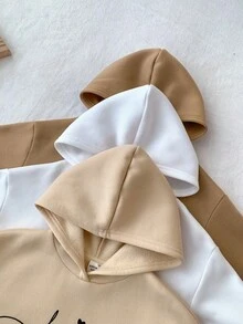 SHEIN 3件套少女针织保暖连帽卫衣，白色、米色、棕色，宽松版型，爱心字母图案，休闲百搭，适合秋冬季穿着 - 彩色 - 查看 4