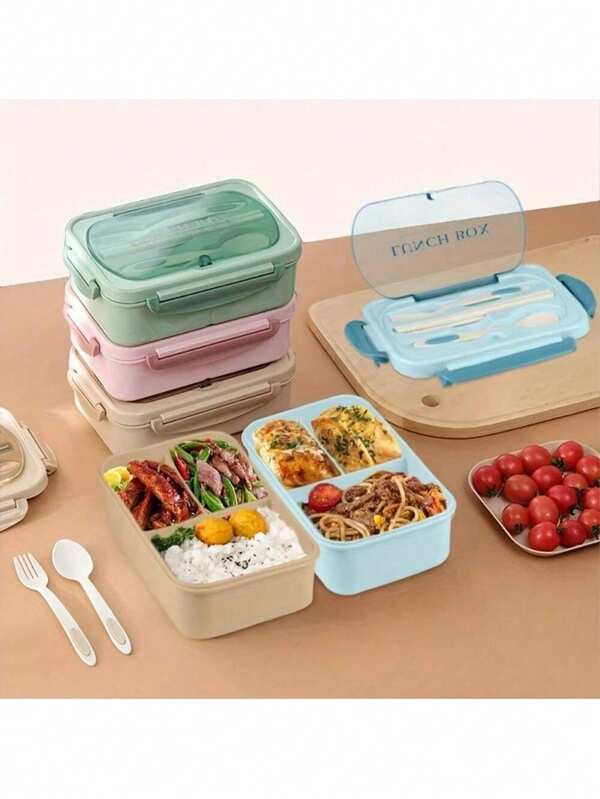 1200ml Deluxe Bento Box - 3 Compartment Leak-Proof Lunch Container With Cutlery | Microwave & For Work, School & Outdoor Dining | Includes Tableware For Picnics & Camping