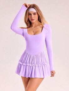 Sovereign Charm 女式纯色拼布露背迷你运动连衣裙 - 紫色 - 查看 3