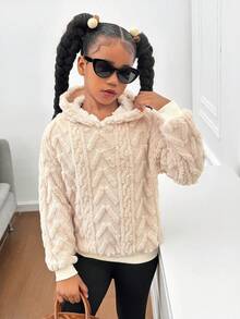 Tween Girls Textured Fleece Loose Fit Sweatshirt, Thick & Casual For Everyday Fashionable Wear