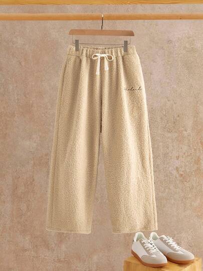 Manfinity NXTstreet Pantalones de chándal holgados con cordón y bordado para hombres, cálidos para otoño/invierno