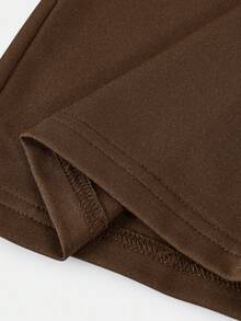 Tween Girls' Casual Contrast Foldover Waist Wide Leg Sweatpants, Spring/Summer Back To School Season - Brown - View 3