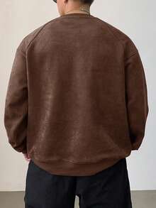 DAZY Men's Letter Embroidered Fleece Pullover Sweatshirt, Autumn - Brown - View 2
