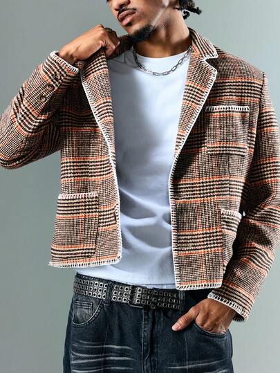 Street Life Men's Plaid Minimalist Casual Long Sleeve Blazer