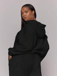 MUSERA Plus Overszied Patch Logo Hoodie Top Fall Autumn Winter Casual Everyday Basics Cosy