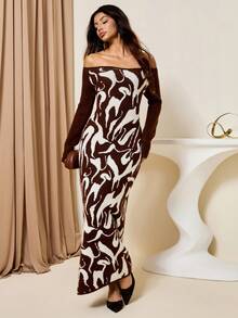 Bluhae Robe pull moulante à épaules dénudées avec rayures de tigre pour femmes