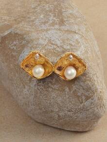 Opalesca Women Dangle Earrings,Outfits,Old Money,Wedding/Bridal Accessories,Fairycore/Fairy,Pearl,Metallic/Texture,Fall/Autumn/Winter,Elegant,For Mom/Women/Girl/Mother,Premium,Vintage,Layered - Yellow Gold - View 5