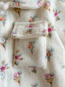 SHEIN 1pc Baby Girl Casual Daily Style Fall For Girl, Warmer Colorful Flower-Printing White Fabric Fleece Button Coat - Multicolor - View 3