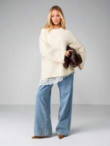 MISSGUIDED Oversized Boucle Jumper Long Sleeve Winter Knit Pullover - Beige - View 3