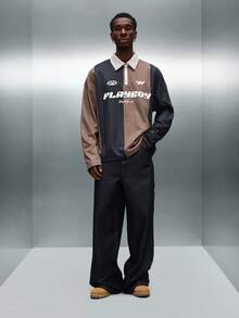 PLAYBOY X SUMWON Quarter Zip Retro Polo Sweatshirt With Collared Neckline And Color Block Design - Multicolor - View 1