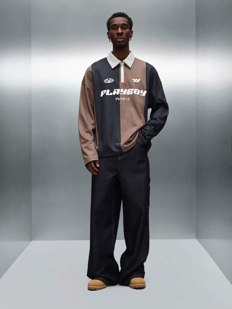 PLAYBOY X SUMWON Quarter Zip Retro Polo Sweatshirt