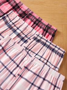 3件套加大码格子松紧腰睡裤舒适睡衣，秋冬服装