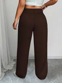 SHEIN Tall CURVE 大码女式休闲宽腰直筒裤 - 巧克力棕 - 查看 2