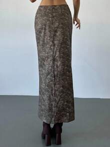 Firerie Women's Low Waist Extra Long Mermaid Skirt,Brown Checkered PU Leather Faux Denim Skirt,Autumn Elegant Dinner Y2K Style Casual Commuter Clothes - Brown - View 9