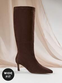 SHUZIA Women's Wide-Calf Fashionable & Comfortable Point Toe Side Zipper Kitten Heel Mid-Calf Boots For Christmas - Brown - View 3