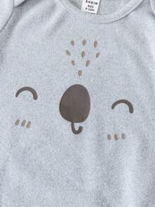 SHEIN 5pcs Baby Boys  Graphic High Elastic, Loose Fit, Thermal Lined, Soft & Comfy, Cartoon Bear & Dog Animal Print Pattern, Long Sleeve, Snap-Up Design Bodysuits Graphic Cartoon - Multicolor - View 3