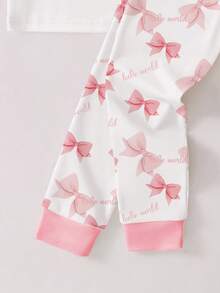 1set Young Girls Butterfly & Letter Print Snug Fit Pajama Set, Long Sleeve Top And Pants, Pink, Autumn/Winter Bow Pajamas Toddler Sleepwear Pj Sets For Girls Bow Pjs  Snug Fit Tight Fit Pajamas - White - View 5