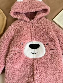 SHEIN Babygirl 蓬松粉色连帽连体裤，秋冬 - 粉色 - 查看 5