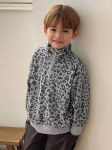 Dazy Kids 幼儿男童宽松豹纹领运动衫，休闲秋季 - 灰色 - 查看 4