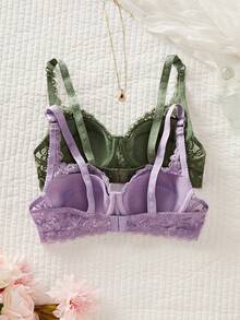 2pcs Lace Bra Wireless Lingerie Bra Set - Multicolor - View 2
