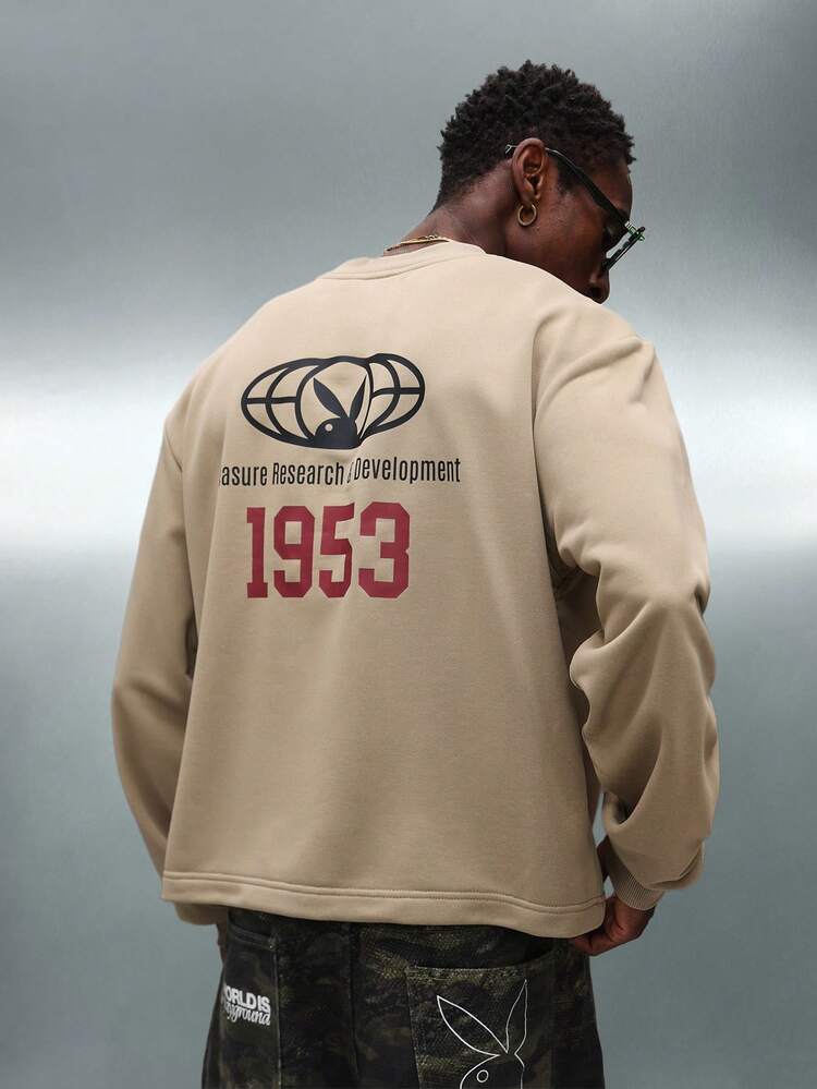 PLAYBOY X SUMWON Crop Fit Long Sleeve Sweatshirt With Research Development Print And 1953 Varsity Numbers