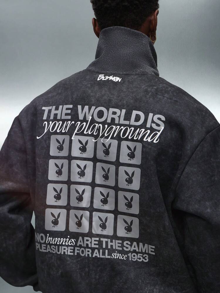 PLAYBOY X SUMWON High Neck Zippered Sweatshirt With Graphics