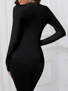 SHEIN Clasi 休闲简约豹纹针织T恤，适合夏季 - 黑色 - 查看 2