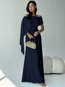 Aloruh New Off Shoulder Boat Neck Flowy Fitted Sense Of Design Birthday Mini Dress Party Cocktail Versatile Green Maxi Mermaid Hem Dress,Dresses For Women Elegant,New Year Dress ,Elegant Party Dresses,Dresses For Women Elegant